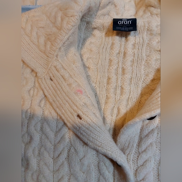 Aran Irish Fisherman Cable Knit Sweater Collared Neck 100% Wool Women Natural XL - Picture 10 of 13